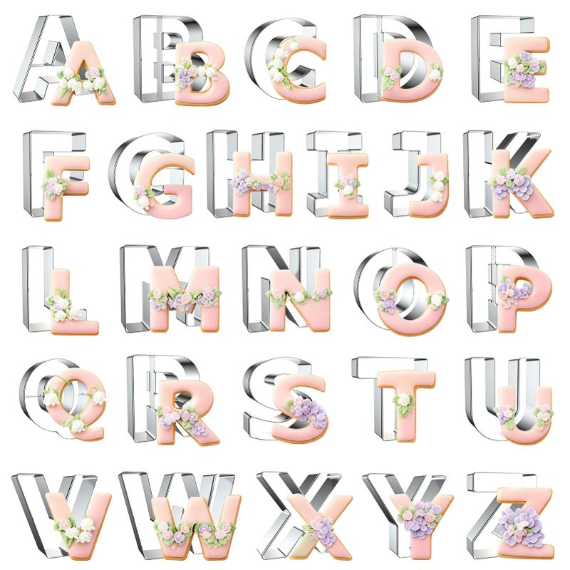 Zade Letter Cookie Cutters Shapes Large 3 Inch - 26 Pcs Stainless Steel Alphabet Letter Cookie Cutter Set Fondant Biscuit Fruit Dough Mold Tools for Sandwich, Birthday, Christmas, and Holiday Party - Image 1